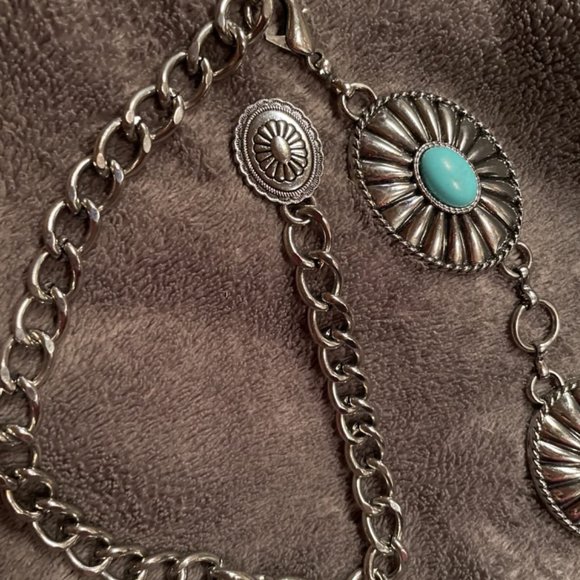 Metal concho chain belt turquoise main image 8